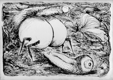 Desenho intitulada "Les endroits sauvag…" por Patrick Jannin, Obras de arte originais, Tinta