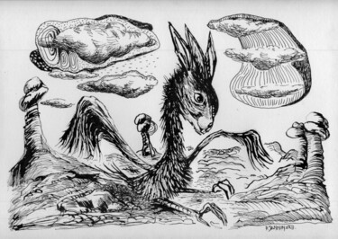 Rysunek zatytułowany „Lièvre migrateur” autorstwa Patrick Jannin, Oryginalna praca, Atrament