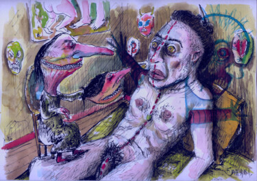 Zeichnungen mit dem Titel "L'angoisse : un bai…" von Patrick Jannin, Original-Kunstwerk, Tinte