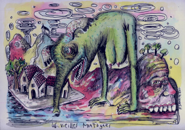 Zeichnungen mit dem Titel "Les vieilles montag…" von Patrick Jannin, Original-Kunstwerk, Tinte