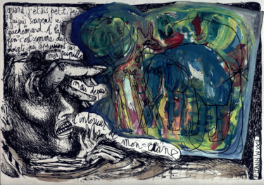 Dibujo titulada "Safari tout petit" por Patrick Jannin, Obra de arte original, Tinta
