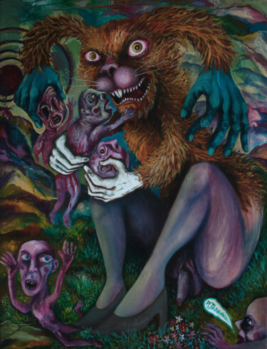 Картина под названием "Beware of the hare" - Patrick Jannin, Подлинное произведение искусства, Акрил Установлен на Деревянна…