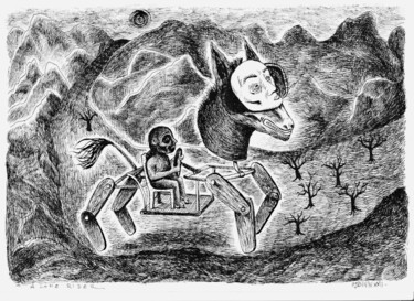 Zeichnungen mit dem Titel "A lone rider" von Patrick Jannin, Original-Kunstwerk, Tinte
