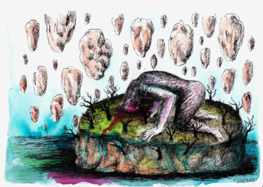 Dibujo titulada "(une île) - État de…" por Patrick Jannin, Obra de arte original, Tinta