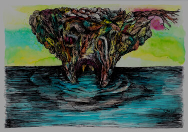Dibujo titulada "(une île) - Inferno" por Patrick Jannin, Obra de arte original, Tinta