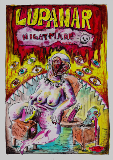 Dessin intitulée "Lupanar Nightmare" par Patrick Jannin, Œuvre d'art originale, Encre