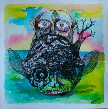 Zeichnungen mit dem Titel "(une île) - Flottan…" von Patrick Jannin, Original-Kunstwerk, Tinte