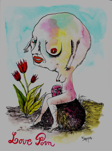 Drawing titled "Love porn" by Patrick Jannin, Original Artwork, Ink