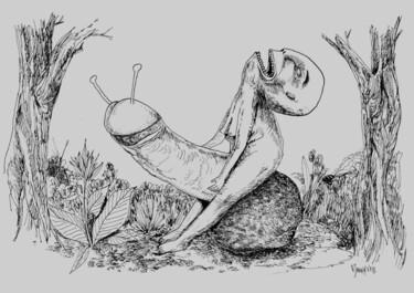 Zeichnungen mit dem Titel "Figaro l'escargot" von Patrick Jannin, Original-Kunstwerk, Tinte