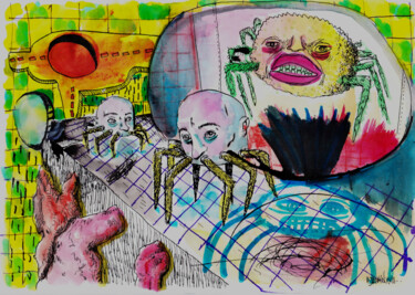 Dessin intitulée "Rêve d'insectes" par Patrick Jannin, Œuvre d'art originale, Encre