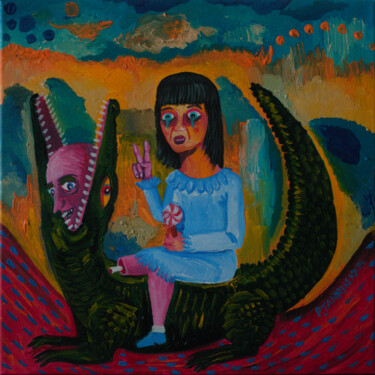 Pintura intitulada "Crocodile Candy" por Patrick Jannin, Obras de arte originais, Acrílico Montado em Armação em madeira