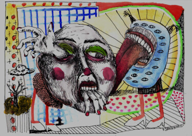 图画 标题为“Le clown et l'écuyè…” 由Patrick Jannin, 原创艺术品, 墨