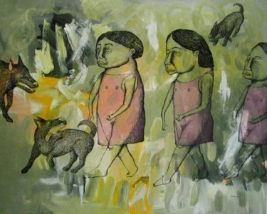 Pintura intitulada "La Marche des Aveug…" por Patrick Jannin, Obras de arte originais