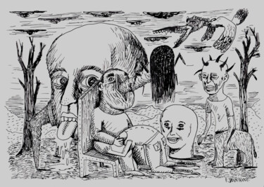 Zeichnungen mit dem Titel "À l'enfer, à l'endr…" von Patrick Jannin, Original-Kunstwerk, Tinte