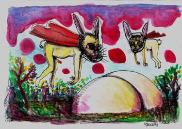 Dibujo titulada "2 lapins" por Patrick Jannin, Obra de arte original, Tinta