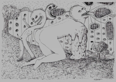 Zeichnungen mit dem Titel "Rose garden" von Patrick Jannin, Original-Kunstwerk, Tinte