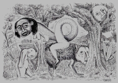 「La marche des tordus」というタイトルの描画 Patrick Janninによって, オリジナルのアートワーク, インク