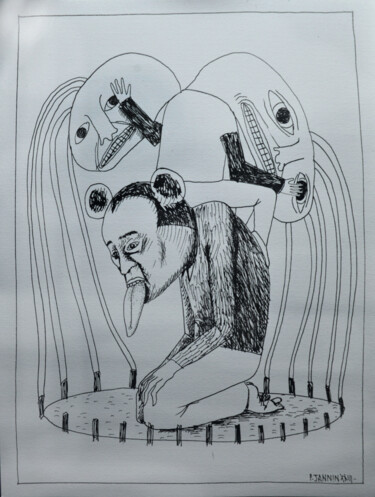 Drawing titled "La cage" by Patrick Jannin, Original Artwork, Ink