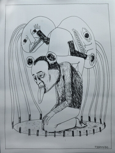 Dessin intitulée "La cage" par Patrick Jannin, Œuvre d'art originale, Encre