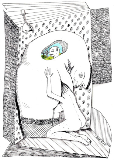 Zeichnungen mit dem Titel "Deep inside" von Patrick Jannin, Original-Kunstwerk, Tinte