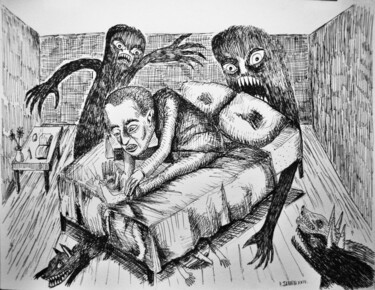 Rysunek zatytułowany „Prendre son pied ma…” autorstwa Patrick Jannin, Oryginalna praca, Atrament