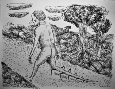 Drawing titled "Mille-pattes vu de…" by Patrick Jannin, Original Artwork, Ink