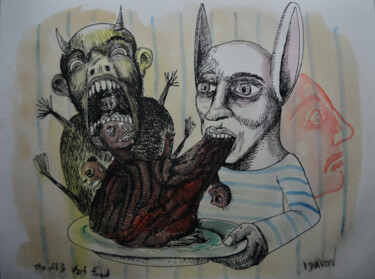 Рисунок под названием "Devil's fast food" - Patrick Jannin, Подлинное произведение искусства, Чернила