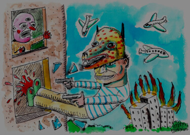 Zeichnungen mit dem Titel "Film d'action" von Patrick Jannin, Original-Kunstwerk, Tinte
