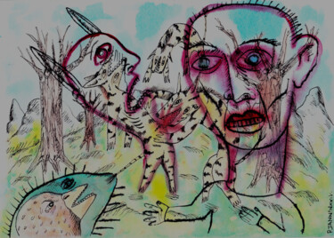 Disegno intitolato "La chasse" da Patrick Jannin, Opera d'arte originale, Inchiostro