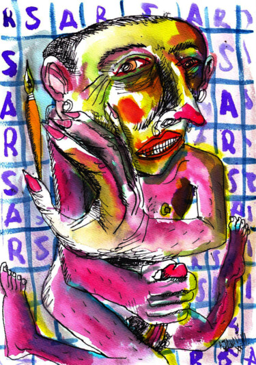 Dibujo titulada "Maux croisés" por Patrick Jannin, Obra de arte original, Tinta