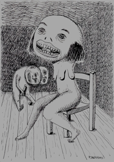 Drawing titled "Happyness et Toile…" by Patrick Jannin, Original Artwork, Ink