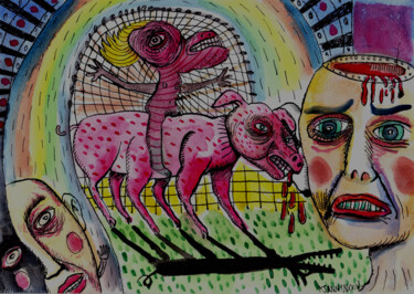 Dibujo titulada "Le chant du porc" por Patrick Jannin, Obra de arte original, Tinta