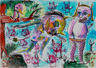 Dessin intitulée "La théorie du lapin" par Patrick Jannin, Œuvre d'art originale, Encre