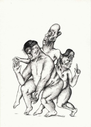 Drawing titled "Cyclopes en Cachette" by Patrick Jannin, Original Artwork