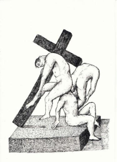 Drawing titled "Les chrétiens iront…" by Patrick Jannin, Original Artwork