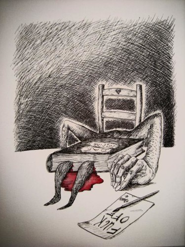 Tekening getiteld "Suicide d'un érotom…" door Patrick Jannin, Origineel Kunstwerk, Anders
