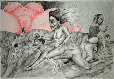 Dibujo titulada "Riders In The Porn" por Patrick Jannin, Obra de arte original, Otro