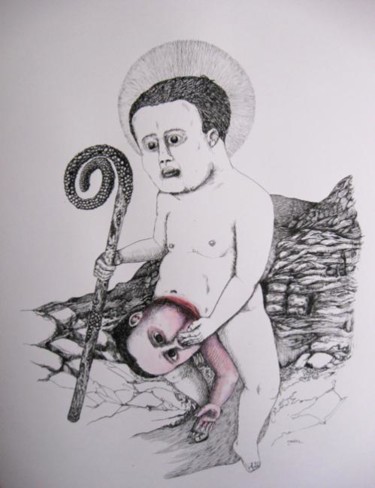 Tekening getiteld "Vierge à l'Enfant" door Patrick Jannin, Origineel Kunstwerk, Anders