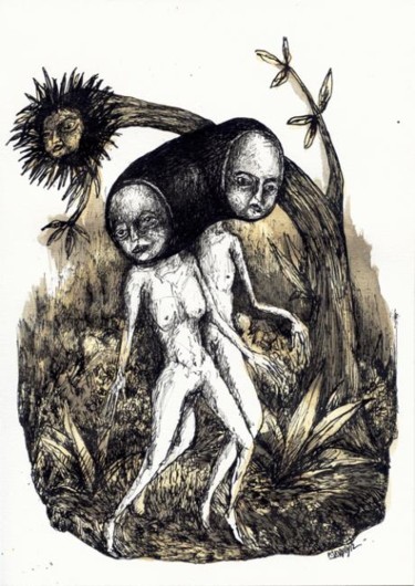 Dessin intitulée "Adam & Eve" par Patrick Jannin, Œuvre d'art originale, Autre