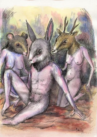 Zeichnungen mit dem Titel "Les Gardiens du Zoo" von Patrick Jannin, Original-Kunstwerk, Andere