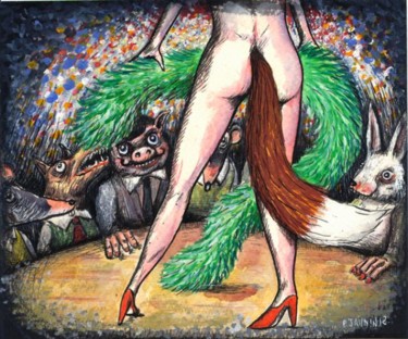 Desenho intitulada "Strip-tease / La Da…" por Patrick Jannin, Obras de arte originais, Outro