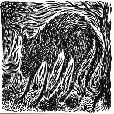 Dessin intitulée "Loup noir" par Patrick Jannin, Œuvre d'art originale