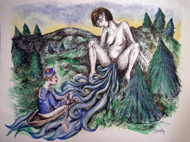Dibujo titulada "La Fable de La Femm…" por Patrick Jannin, Obra de arte original, Otro