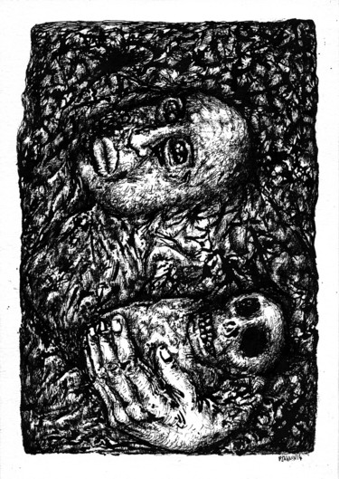 Dibujo titulada "A l'abri des bombes" por Patrick Jannin, Obra de arte original, Otro