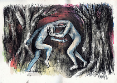 「Duel」というタイトルの描画 Patrick Janninによって, オリジナルのアートワーク, インク