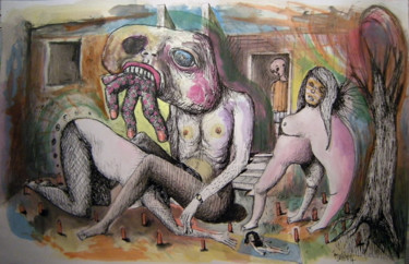 Dibujo titulada "Mes nuits sans Dick…" por Patrick Jannin, Obra de arte original, Otro