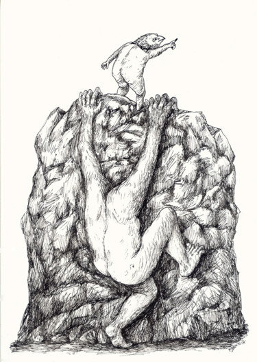 Drawing titled "L'Ascencion" by Patrick Jannin, Original Artwork, Ink