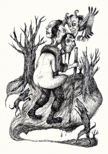 Drawing titled "Les Randonneurs" by Patrick Jannin, Original Artwork, Ink