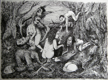 图画 标题为“Les nuits de pleine…” 由Patrick Jannin, 原创艺术品, 墨