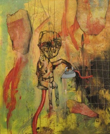 Картина под названием "Linoléum Suicide" - Patrick Jannin, Подлинное произведение искусства, Чернила Установлен на Деревянна…